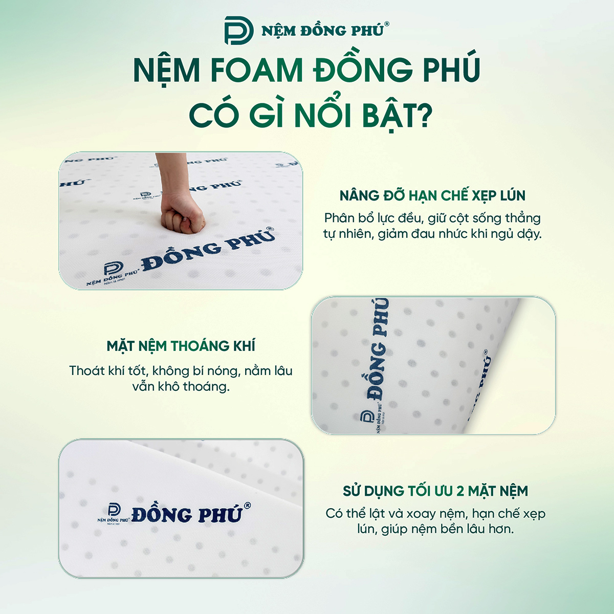 Ưu điểm của sản phẩm nệm Foam Đồng Phú Ưu điểm của sản phẩm nệm Foam Đồng Phú