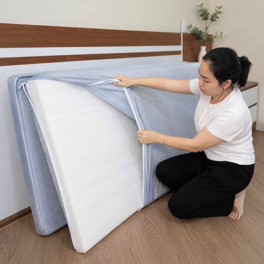 Đệm bông ép có giặt được không? Vỏ đệm và ruột đệm cần cách xử lý riêng