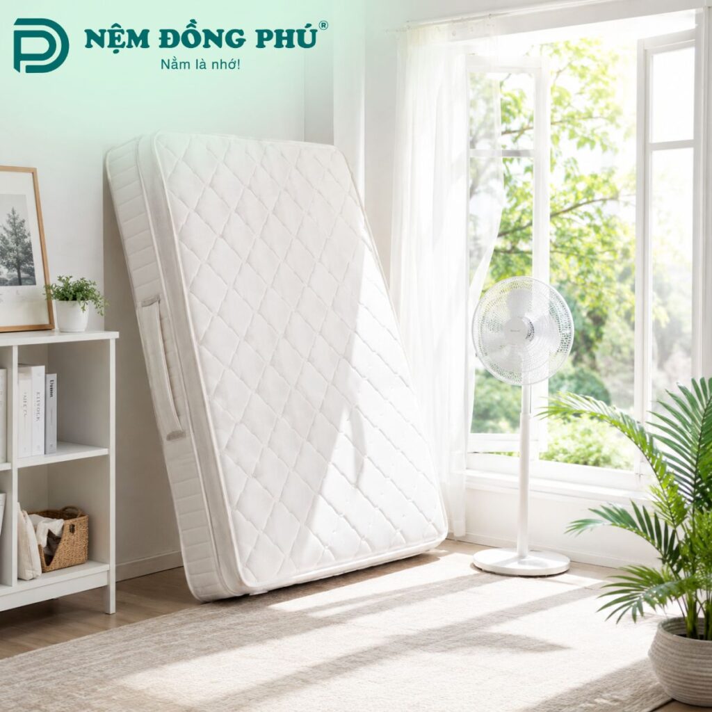 Hong khô đệm bằng quạt hoặc máy hút ẩm sau khi vệ sinh đệm bằng cồn
