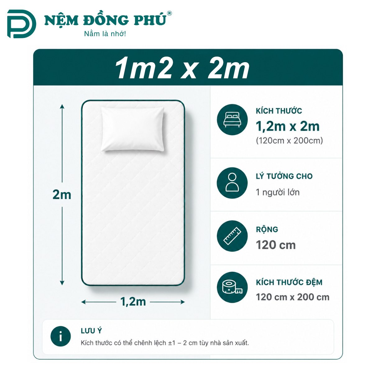 Kích thước đệm 1m2 x 2m Kích thước đệm 1m2 x 2m