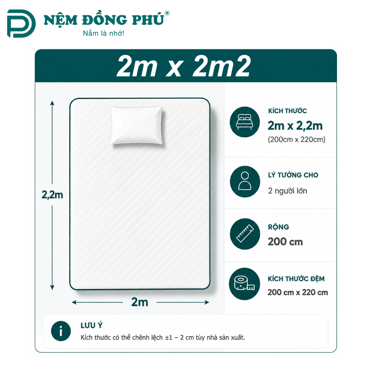 Kích thước đệm 2m x 2m2
