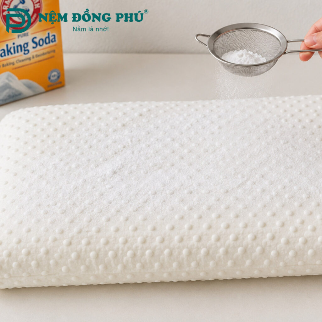 Khử mùi gối cao su non bằng baking soda Khử mùi gối cao su non bằng baking soda