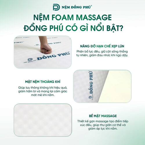 Ưu điểm nổi bật của đệm 1m2 x 1m8 Foam Massage Đồng Phú