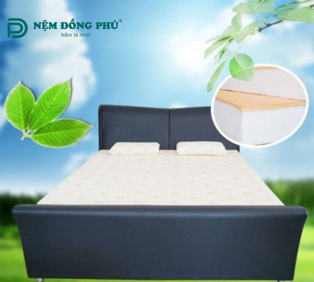 Nệm gòn ép mặt cao su Đồng Phú 1m4 x 2m