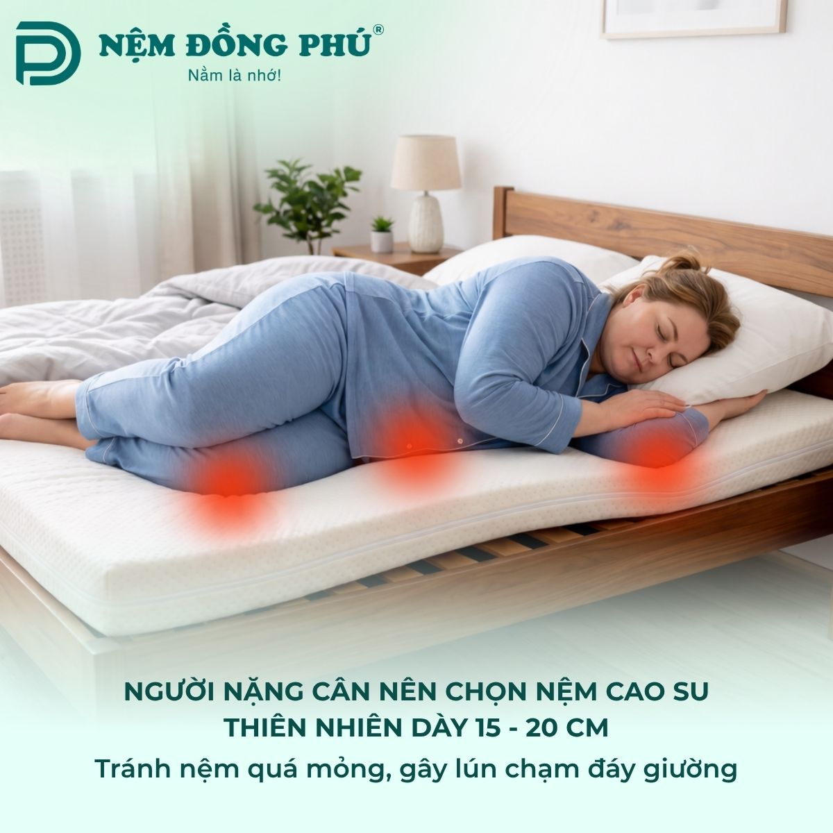Người nặng cân nên chọn nệm cao su thiên nhiên dày 15 - 20 cm