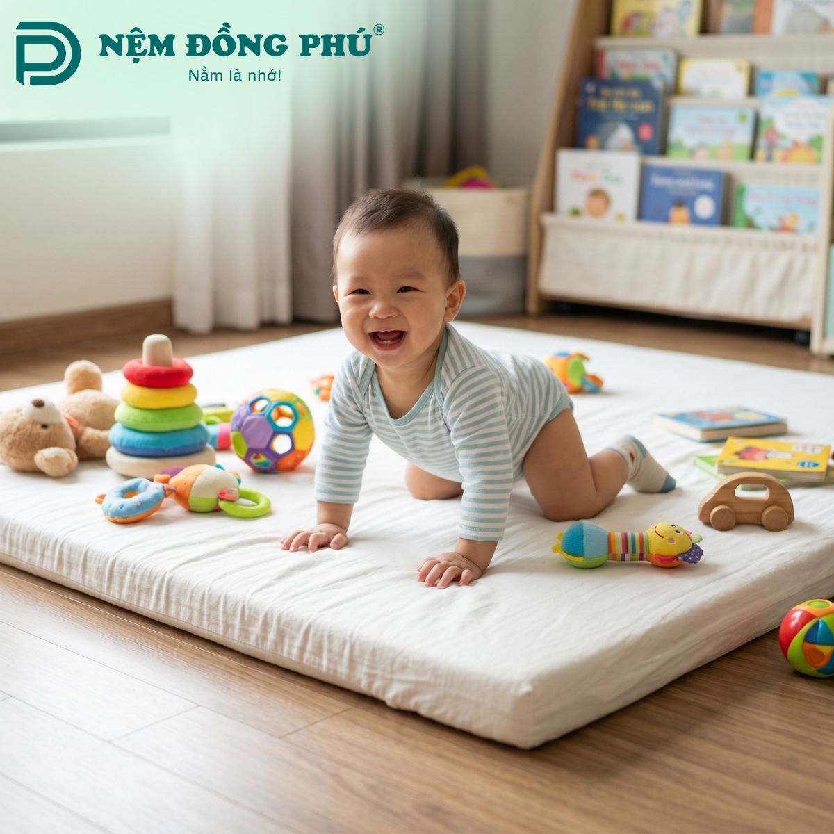 Nệm cao su dày từ 2–5 cm là lựa chọn lý tưởng cho trẻ sơ sinh và trẻ nhỏ