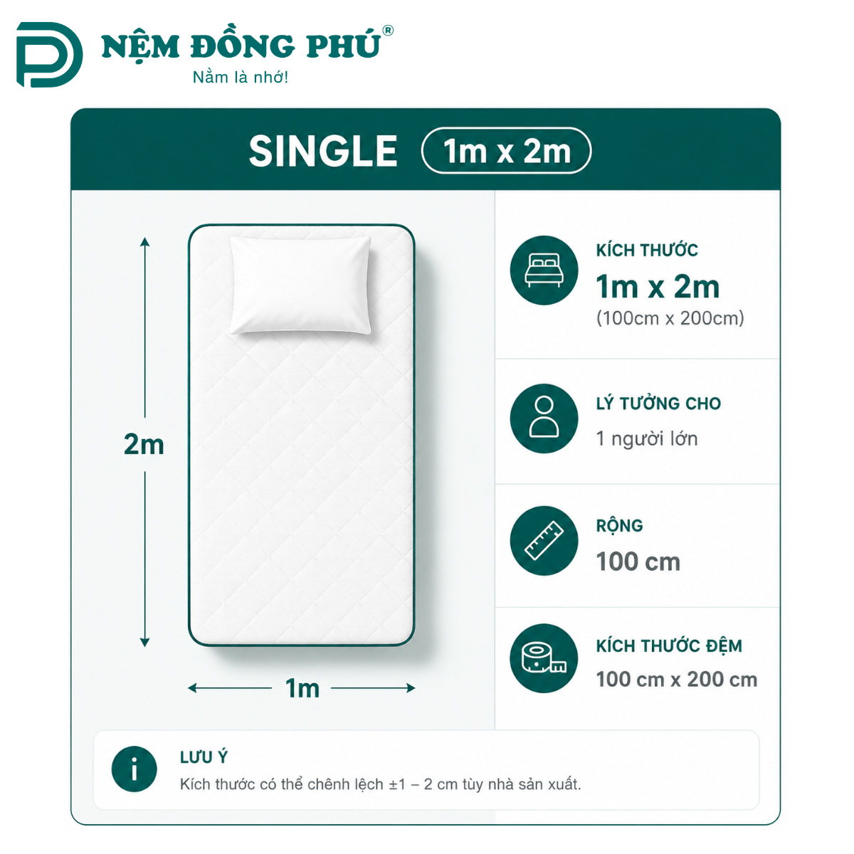 Đệm đơn 1m x 2m
