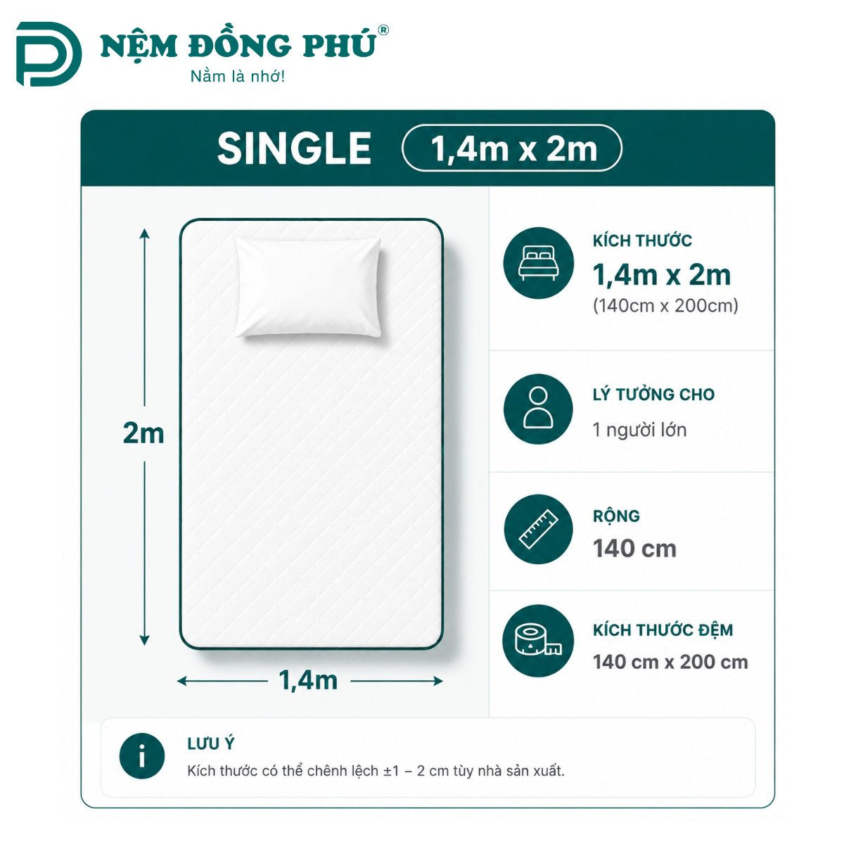 Đệm đơn 1m4 x 2m