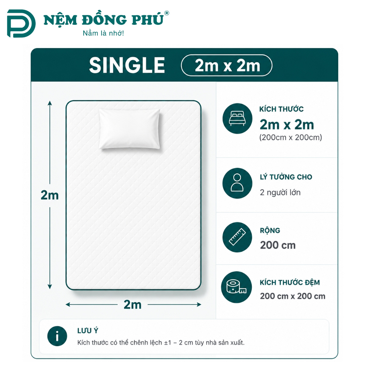 Kích thước đệm 2m x 2m