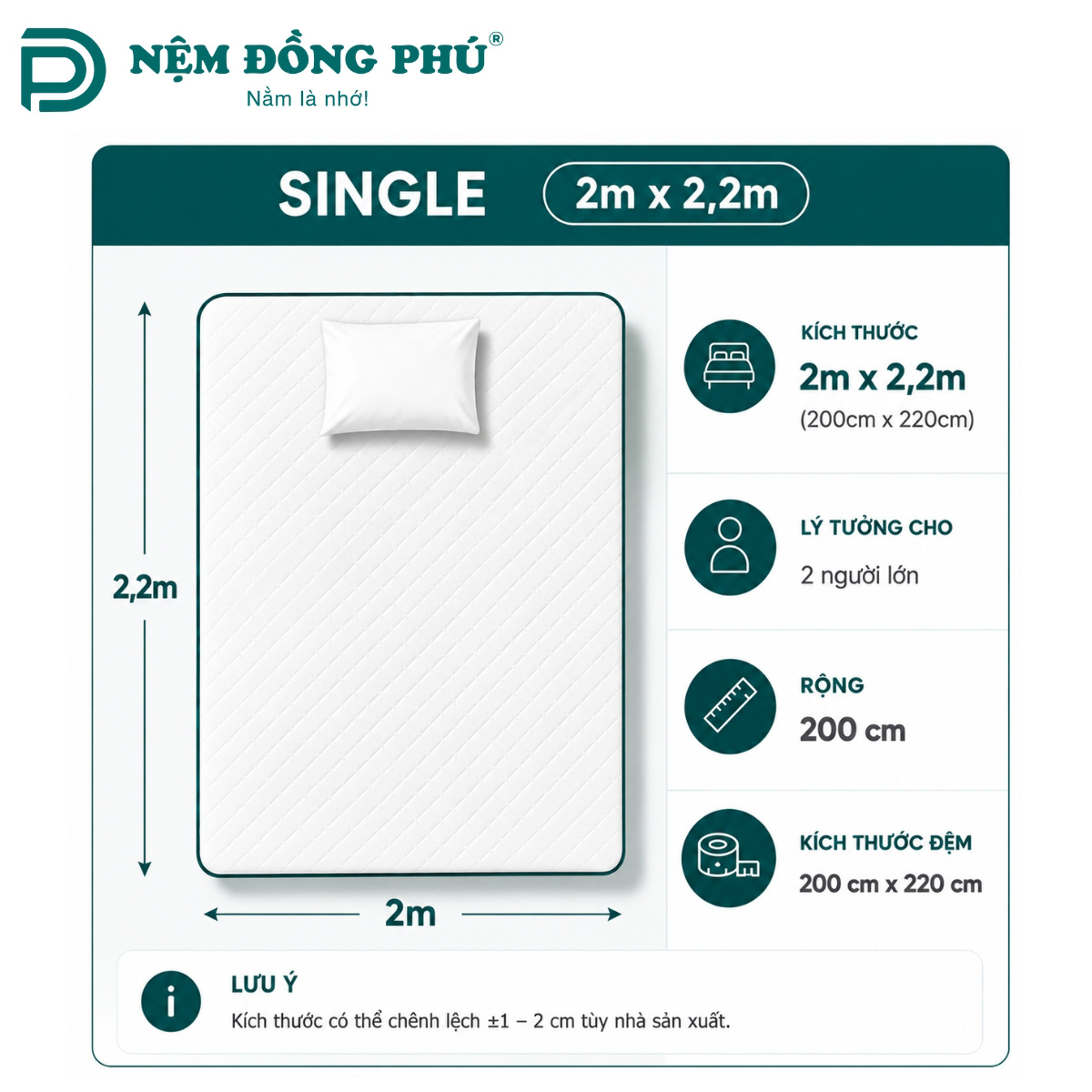 Kích thước đệm 2m x 2m2